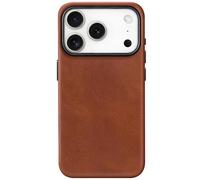 SHIELDON Genuine Leather Case for iPhone 17 Pro 6.3-inch 2025, Magnetic Wireless Charging, Compatible with MagSafe, Anti-Slip, Metal Buttons, Slim Fit Cover - Retro Brown