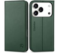 SHIELDON Genuine Leather Case for iPhone 17 Pro 6.3-inch 5G 2025, Magnetic Wallet, RFID Blocking, Card Holder, Viewing Stand, Shockproof TPU Shell, Strap Holes, Protective Flip Cover - Evergreen