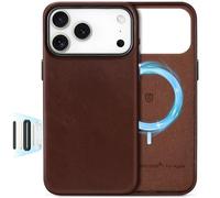 SHIELDON Genuine Leather Case for iPhone 17 Pro Max 6.9-inch, Magnetic Wireless Charging, Compatible with MagSafe, Updated Camera Button, Slim Fit, Anti-Scratch, Shockproof Cover - Retro Coffee
