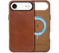 SHIELDON Genuine Leather Case for iPhone Air 6.5-inch 2025, Magnetic Wireless Charging, Compatible with MagSafe, Anti-Slip, Metal Buttons, Soft Lining, Shock-Absorbent, Slim Fit Cover - Retro Brown
