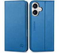 SHIELDON Genuine Leather Case Wallet for iPhone 17 6.3-inch 2025, Magnetic Flip, RFID Blocking, Card Slots, Kickstand, Shockproof TPU Shell, Protective Book Folio Cover, Strap Holes - Sapphire Blue