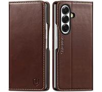SHIELDON Genuine Leather Wallet Case for Galaxy Z Fold7 5G (8.0-inch), RFID Blocking Card Holder, Kickstand, Magnetic Closure, Full Protection, Shock Absorbing, Shockproof Flip Cover - Retro Coffee