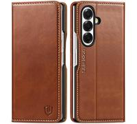 SHIELDON Genuine Leather Wallet Case for Galaxy Z Fold7 (8.0-inch) 2025, Card Holder, Viewing Stand, RFID Blocking, Shockproof, Magnetic Closure, Book Folio, Flip Cover - Retro Brown
