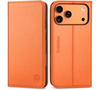 SHIELDON Genuine Leather Wallet Case for iPhone 17 Pro Max 6.9-inch 5G 2025, Magnetic Flip Cover, RFID Blocking, Card Holder, Kickstand, Shockproof TPU Shell, Foldable, Shock-Absorbent - Orange