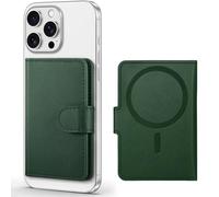SHIELDON Magnetic Card Holder, Genuine Leather, RFID Blocking, 6 Card Slots & ID Window, Magnetic Closure, Slim Front Pocket Wallet Compatible with iPhone 17/Pro/Max/16 Plus/15/14/13/12 - Evergreen