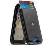 SHIELDON Magnetic Wallet Stand, Compatible with MagSafe, Genuine Leather Magnetic Phone Card Holder, 4 Card Slots, RFID Blocking, for iPhone 17/16/15/14/13/12 Pro/Pro Max/Plus Series - Retro Black