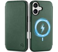 SHIELDON Slim Genuine Leather Wallet Case for iPhone 17 6.3-inch 5G 2025, Magnetic Wireless Charging, RFID Blocking, Card Holder, Full Protection, Shock-Absorbent, Flip Folio Cover - Evergreen