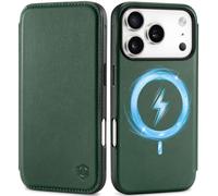 SHIELDON Slim Genuine Leather Wallet Case for iPhone 17 Pro 6.3-inch 5G 2025, Magnetic Wireless Charging, RFID Blocking, Card Holder, Full Protection, Shock-Absorbent, Flip Folio Cover - Evergreen
