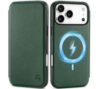 SHIELDON Slim Genuine Leather Wallet Case for iPhone 17 Pro Max 6.9-inch 2025, Magnetic Wireless Charging, RFID Blocking, Card Holder, Full Protection, Shock-Absorbent, Flip Folio Cover - Evergreen