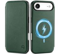SHIELDON Slim Genuine Leather Wallet Case for iPhone Air 6.5-inch 5G 2025, Magnetic Wireless Charging, RFID Blocking, Card Holder, Full Protection, Shock-Absorbent, Flip Folio Cover - Evergreen