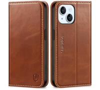 SHIELDON Wallet Case for iPhone 15 5G, Genuine Leather Folio Case with [Card Slots][Magnetic Closure][RFID Blocking][Shock Absorbing]Book Folding Case Compatible with iPhone 15 6.1" 2023 - Retro Brown