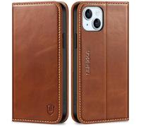 SHIELDON Wallet Case for iPhone 15 Plus, Genuine Leather Flip Case Cover with [Card Slots][Kickstand][Magnetic Closure][RFID Blocking][Shockproof TPU Inner]Compatible with iPhone 15 Plus - Retro Brown
