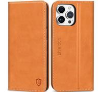 SHIELDON Wallet Case for iPhone 15 Pro Max 5G 6.7", Genuine Leather Folio Case with [Kickstand][Card Slot][TPU Shell] Shockproof Flip Phone Cover Compatible with iPhone 15 Pro Max 2023 - Brown