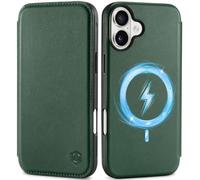 SHIELDON Wallet Case for iPhone 16 Plus 6.7" 5G, Genuine Leather Slim Flip Case [Magnetic Wireless Charging][RFID Blocking][Card Slot] Shockproof Cover Compatible with iPhone 16 Plus 2024 - Evergreen