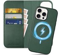 SHIELDON Wallet Case for iPhone 16 Pro Max, Genuine Leather Magnetic Removable 2 in 1 Flip [Kickstand][RFID Blocking][Card Slots] Shockproof Folio Cover Compatible with iPhone 16 Pro Max - Evergreen