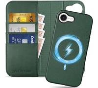 SHIELDON Wallet Case for iPhone 16e 5G 6.1", Genuine Leather 2 in 1 Detachable Magnetic Wireless Charging [RFID Blocking][Kickstand][Card Slots] Shockproof Cover Compatible with iPhone 16e - Evergreen