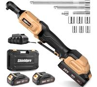 SHIELDPRO 3/8" Cordless Ratchet Wrench Set, 20V Brushless Electric Ratchet Kit, 400RPM 45Ft-lbs Battery powered Ratchet with LED Light, Yellow