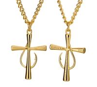 Shields of Strength Men's Cross Necklace Christian Pendant Chain - Matthew 4:19 Fish Hook Design Faith Jewelry Stainless Steel Men's Gold Cross, 18 Inch, Gold Plated, No Gemstone