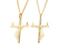 Shields of Strength Men's Small Lineman Cross Necklace - John 1:4 Men's Cross Necklace Christian Jewelry Power Workers, 20 inch, Gold Plated, No Gemstone