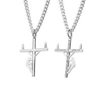 Shields of Strength Men's Small Lineman Cross Necklace - John 1:4 Men's Cross Necklace Christian Jewelry Power Workers, 24 Inch, Stainless Steel, No Gemstone