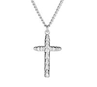 Shields of Strength Mens Stainless Steel Silver Cross Pendant Necklace Cross Pendant John 7:30 Bible Verse Faith Scripture Christian Gifts, 22 inch, Stainless Steel, No Gemstone