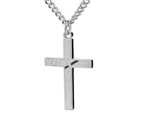 Shields of Strength Stainless Steel Men's Thin Green Line Cross Necklace - Joshua 1:9, 76.20 cm, Stainless Steel, No Gemstone