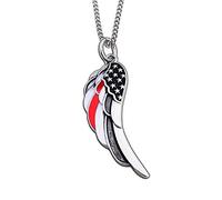 Shields of Strength Woman's Angel Wing with Thin Red Line Flag Necklace - Psalm 91:11, 20 inch, Stainless Steel