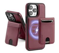 ShieldTop Compatible Magsafe 2 in 1 Detachable iPhone 15 Pro Wallet Case with Card Holder Women Men,Magnetic PU Leather RFID Blocking Flip Kickstand Credit Slots,for Apple 15 Pro 6.1",Wine Red