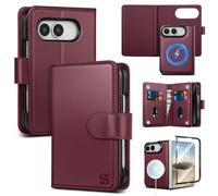 Shieldtop Compatible with MagSafe iPhone Duo Wallet Case,Wine Red | 2 in 1 Detachable Magnetic,Credit Card Holder Slots,RFID Blocking,PU Leather,Kickstand,Flip Folio Phone Cover for Men & Women