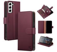 Shieldtop Compatible with Samsung Galaxy S22 Wallet Case with Card Holder,Women Men RFID Blocking PU Leather Folio Flip TPU Protective Cover Credit Card Slots,Phone Case for Galaxy S22 6.1",Wine Red