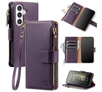 Shieldtop Compatible with Samsung Galaxy S26 Plus Wallet Case with Card Holder,Women Men RFID Blocking PU Leather Phone Case Flip Protective Cover Wrist Strap Zipper Credit Card Slots,Dark Purple