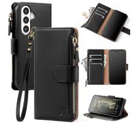 Shieldtop Compatible with Samsung Galaxy S26 Plus Wallet Case with Card Holder,Women Men RFID Blocking PU Leather Phone Case Flip Protective Cover Wrist Strap Zipper Credit Card Slots,Black