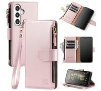 Shieldtop Compatible with Samsung Galaxy S26 Wallet Case with Card Holder,Women Men RFID Blocking PU Leather Phone Case Flip Protective Cover Wrist Strap Zipper Credit Card Slots,Rose Gold