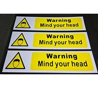 ShieldUp Mind Your Head Signs | 3 x Self Adhesive Signs 200mm x 50mm | For Indoor & Outdoor Use