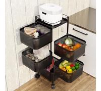 Shienfir 5 Tier Kitchen Basket Rack,Vegetable Metal Rotating Rolling Shelf Organizer with 360° Wheels,Storage Trolley,Mesh Fruit Trolley Metal,Storage Utility Cart for Home Office Black-5-Layers