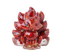 Shienfir Desktop Fox Figurine Faux Crystal Statue Natural Stone Nine-tailed Foxes Hand-carved Colorful Sitting Animal for Home Office Wine Red