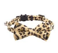 Shienfir Rust-resistant Pet Collar Copper Bell Leopard Print with Lightweight Fabric Cat Neck Chain Scalable Necklet for Cats Small Brown
