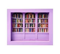 Shienfir Wooden Bookshelf Model Mini Decoration Organizer for Home Office Decor Anxiety Relief Miniature Library Sensory Toy Stress Desktop Decorative Bookcase Purple