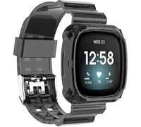 Shieranlee Strap Compatible with Fitbit Versa 3 & Sense, Standard Clear TPU Sport Band with Protective Case, Stainless Steel Buckle