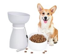 Shiergongli 2-in-1 Foldable Dog Water Bottle & Food Container - 600ml Portable Pet Dispenser with Bowl & Leakproof Valve, BPA-Free Travel Feeder for Puppy, Cat, Small Pets (grey, 600ml+260ml)
