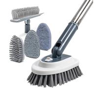 Shiergongli 4-in-1 Bathroom Tub Tile Scrubber with 120cm Long Handle, 3-Section Handle - Bathroom Scrubber Set with Bristle Brush, Sponge, Microfibre Pad & Crevice Tool for Tile, Tub, Floor & Sink