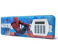 Shifaa Enterprise Multipurpose Magnetic Pencil Box with Calculator & Dual Sharpener for Girls & Boys for School | Big Size Cartoon Printed Pencil Case for Kids (Spiderman Blue)Plastic,Pack of 1 set