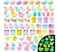SHIFANQI 105pcs Mini Resin Animals, Tiny Resin Animals Mixed Glow in The Dark, Miniature Small Ducks Little Figures Bulk for Micro Fairy Garden Landscape Accessories Dollhouse Hide Crafts Decor