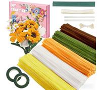SHIFANQI 400pcs Pipe Cleaners for Craft Flowers, Pipe Cleaner Flower Kit for Sunflower Bouquet, Stems, Floral Tape & Ribbon for DIY Flowers, Handmade Gifts, Holiday and Home Decorations, Yellow