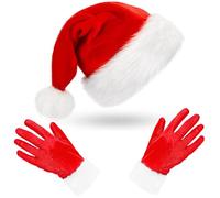SHIFANQI Christmas Hat, Santa Hat and Gloves Set, Red Velvet Gloves, Soft Plush Fur Christmas Holiday Hat and Party Gloves, Xmas Cosplay Santa Costume Accessories Gift for Women Men