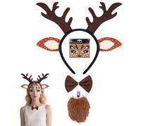 SHIFANQI Reindeer Costume Adult, 4PCS Deer Ears Alters Headband, Face Tattoo Stickers, Bow Tie & Tail Costumes Set for Women