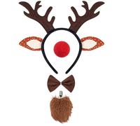 SHIFANQI Reindeer Costume Adult, 4PCS Deer Ears Alters Headband, Face Tattoo Stickers, Bow Tie & Tail Costumes Set for Women
