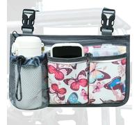 SHIFANQI Wheelchair Bag, Walker Bag, Wheelchair Side Bag, Armrest Organizer Pouch with Cup Holder Attachment and Reflective Strip, Accessories for Most Wheelchairs, Walker, Rollators, Butterfly