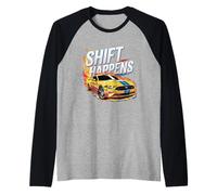 Shift Happens Muscle car Raglan Baseball Tee