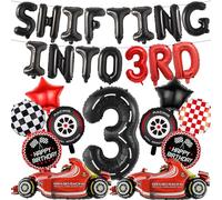 Shifting Into 3rd Birthday Decorations - Race Car Themed Balloons Backdrop for Boys, Letter Star Number 3 Foil Balloon Decoration for Racing Car Bday Party Supplies